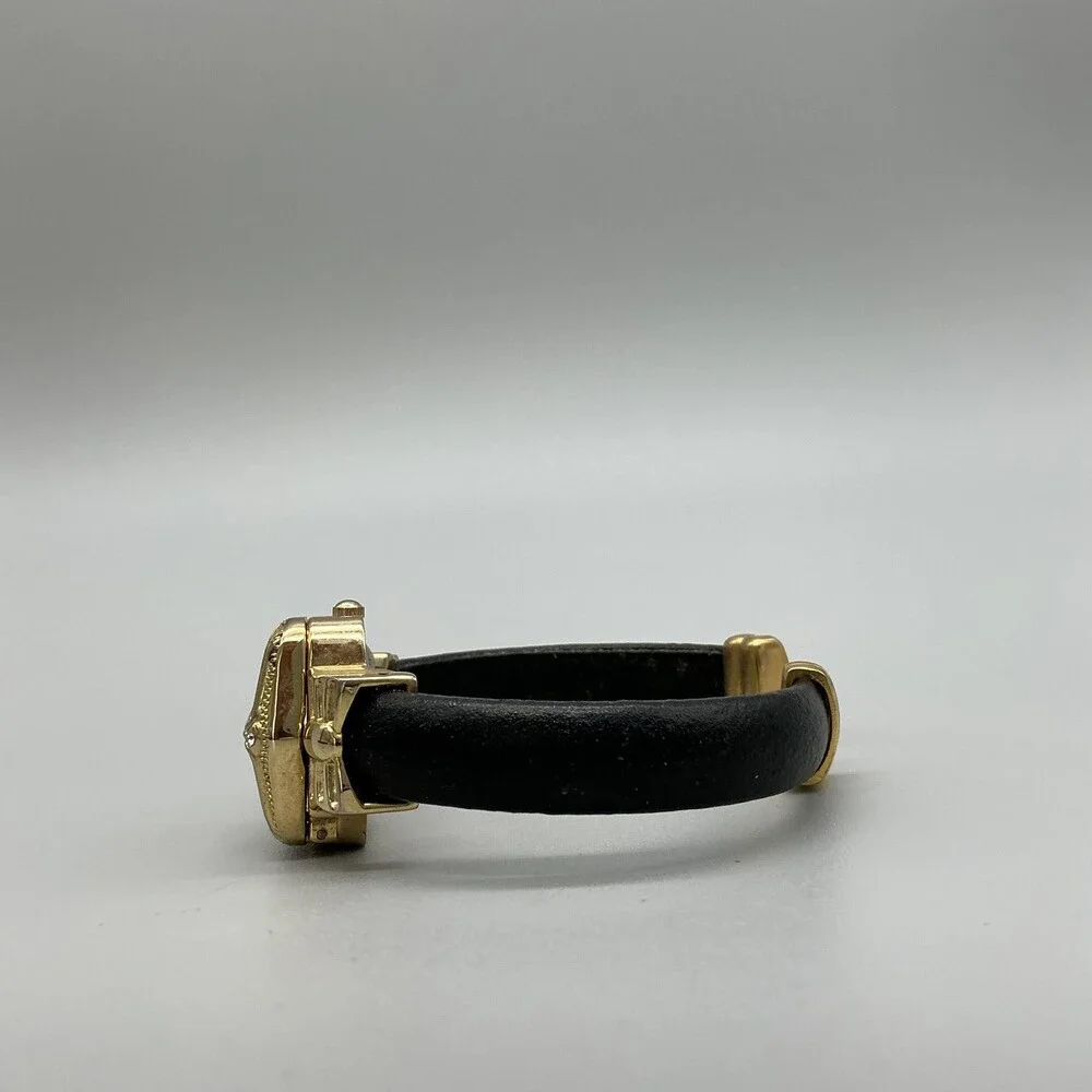 Vernier Womens Watch 24mm MOP Gold Tone Cat Cover Black Cuff New Battery